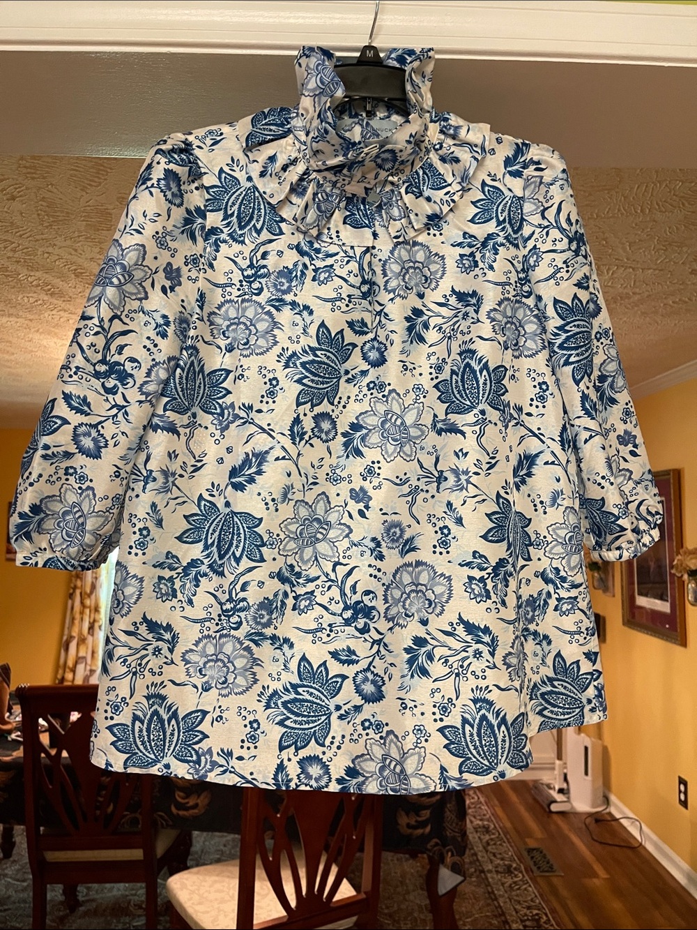 Tuckernuck White Tunic with Blue Floral Print